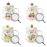 EASY LIFE portselantass kruus kaanega ja sõelaga "Fancy Fruit" 450 ml | 1