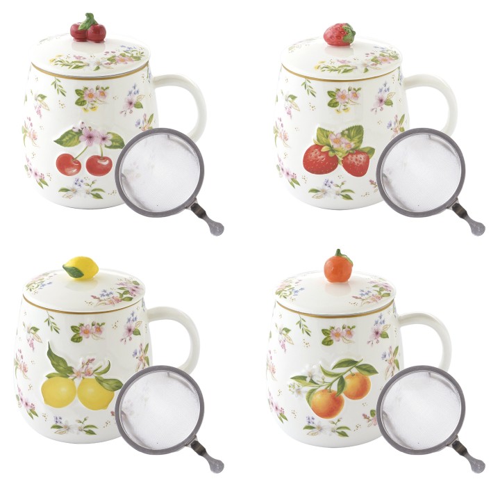 EASY LIFE portselantass kruus kaanega ja sõelaga "Fancy Fruit" 450 ml | 1